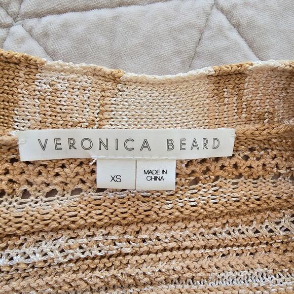 Veronica Beard Goliad Cardigan Women's XS Tan Cream Open Knit Stripe Casual Boho - Picture 4 of 15